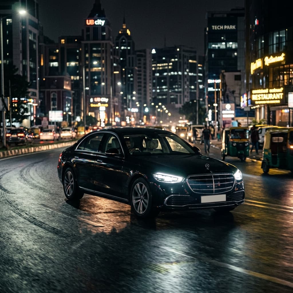 Premium Sedan in Bengaluru at Night